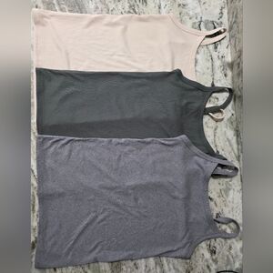 No Boundaries Women's Ribbed Tank Trio - Tan, Green, Heather Gray